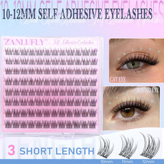 ZANLUFLY self adhesive lash clusters 12mm close up for wispy finish