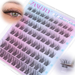 Zanlufly self-adhesive lash clusters closeup showing natural volume.