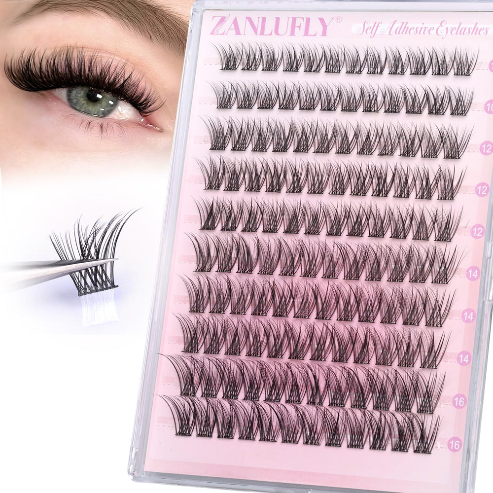 Zanlufly self-adhesive lash clusters close-up for effortless, mess-free eyelash enhancement.