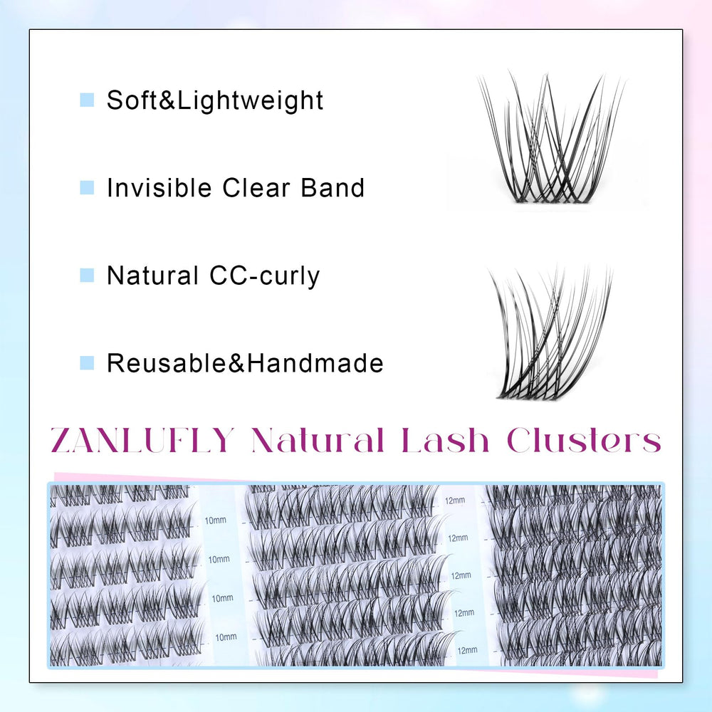 Zanlufly soft cotton-band lash clusters for comfortable all-day wear.