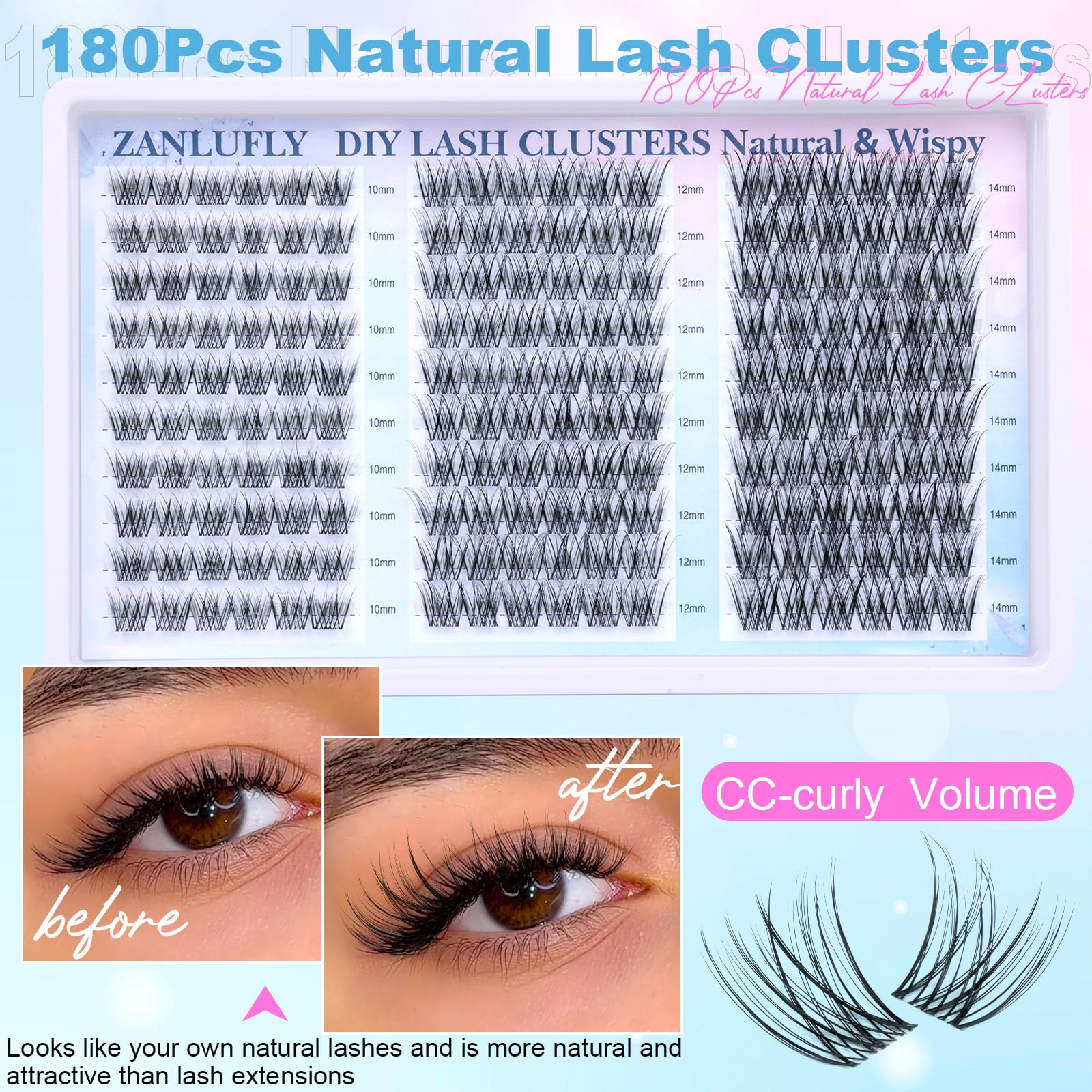 Zanlufly soft cotton band lashes for lightweight comfort.