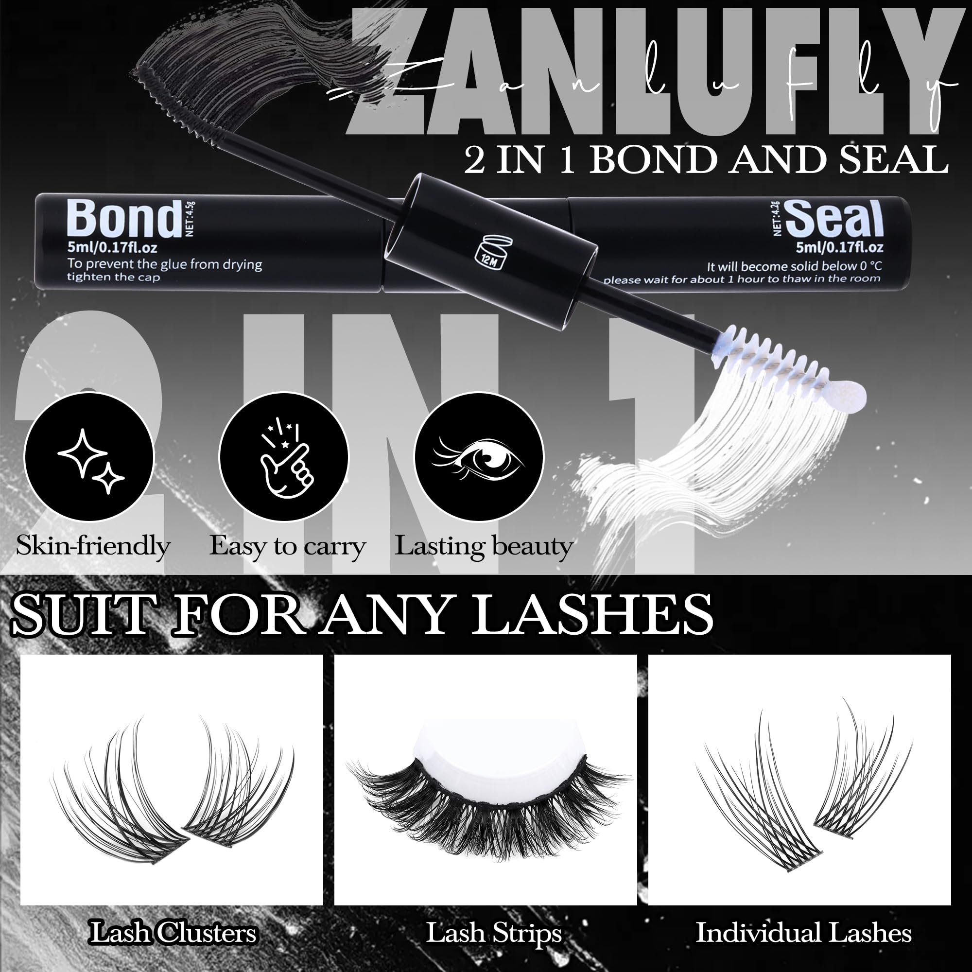 Zanlufly strong hold 72-hour eyelash glue keeps clusters secure