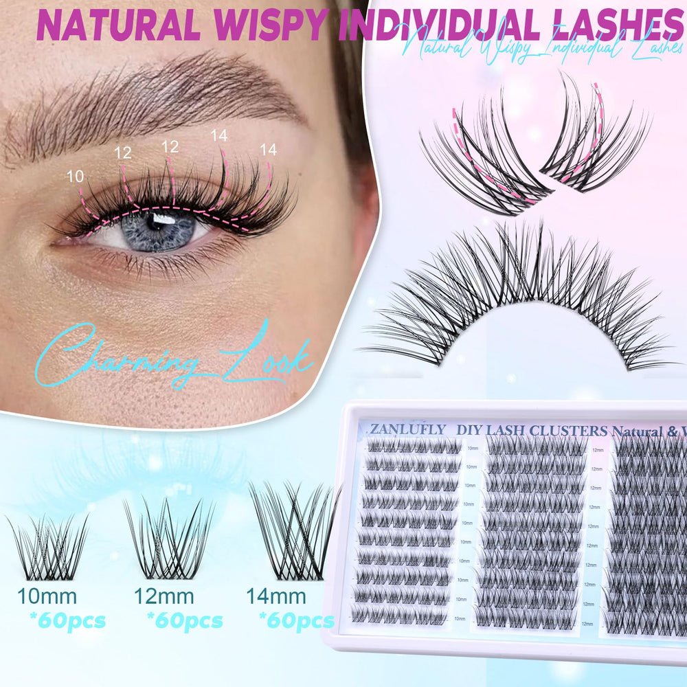 Zanlufly wispy cluster lashes 12mm fuller daytime appearance.