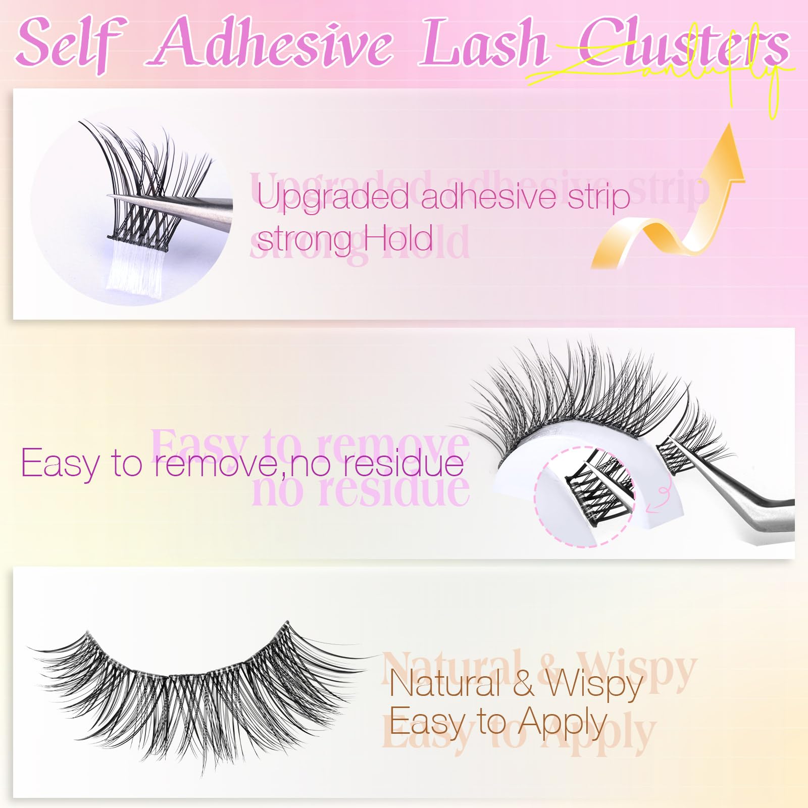 Zanlufly wispy cluster lashes on eye for natural, everyday glamour.