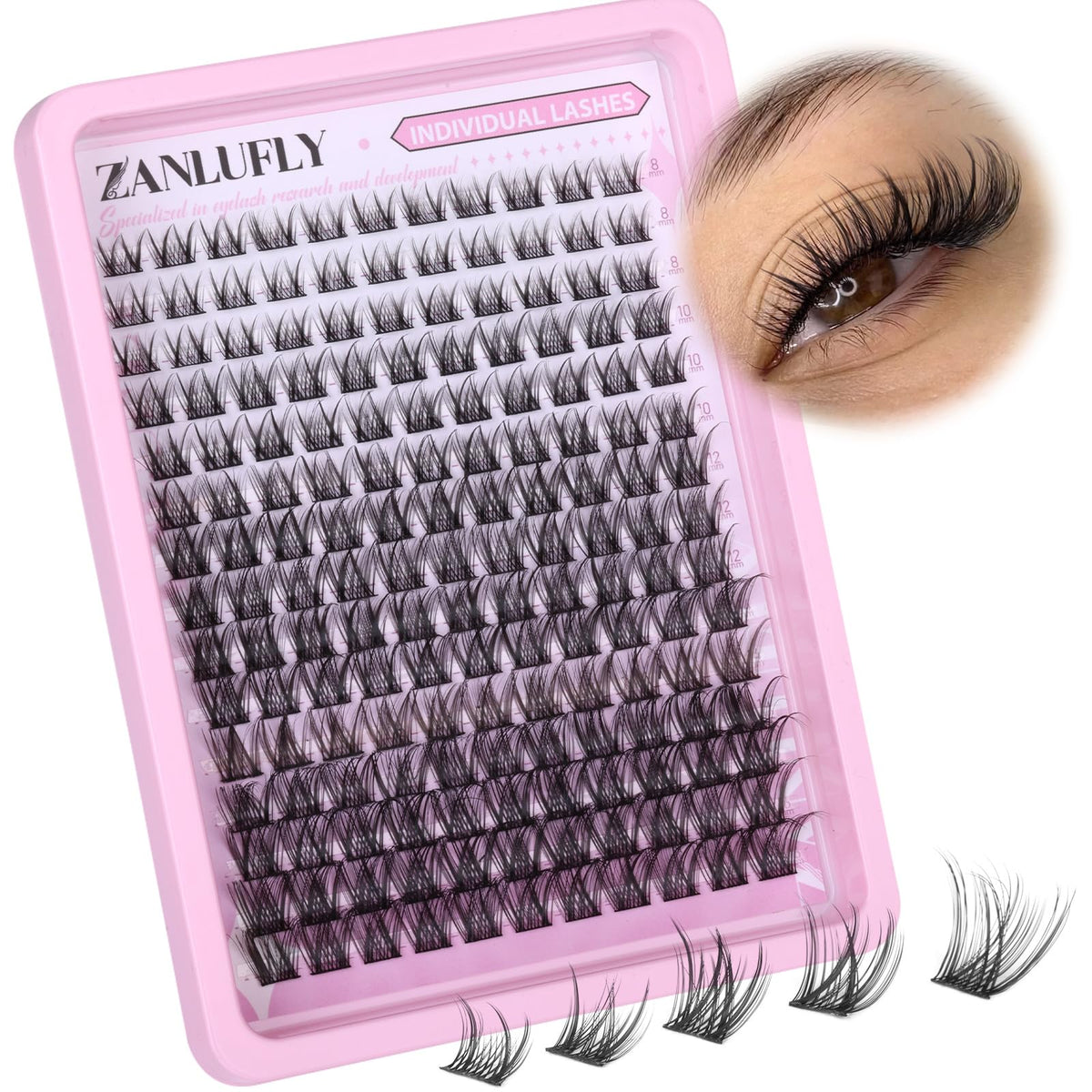 Zanlufly wispy lash clusters offer a natural look with lightweight comfort.