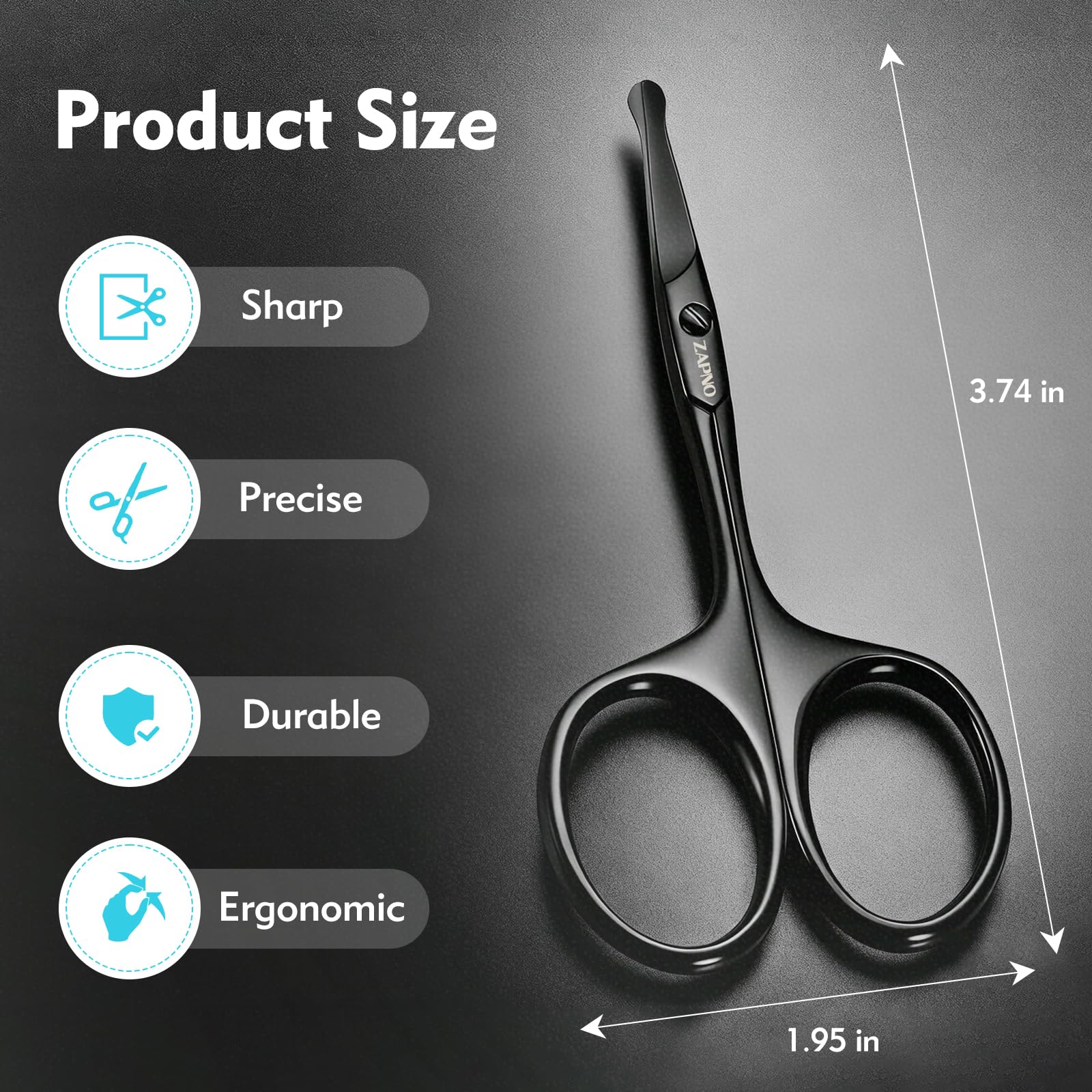 ZAPNO curved-blade nose scissors for precise nostril contouring