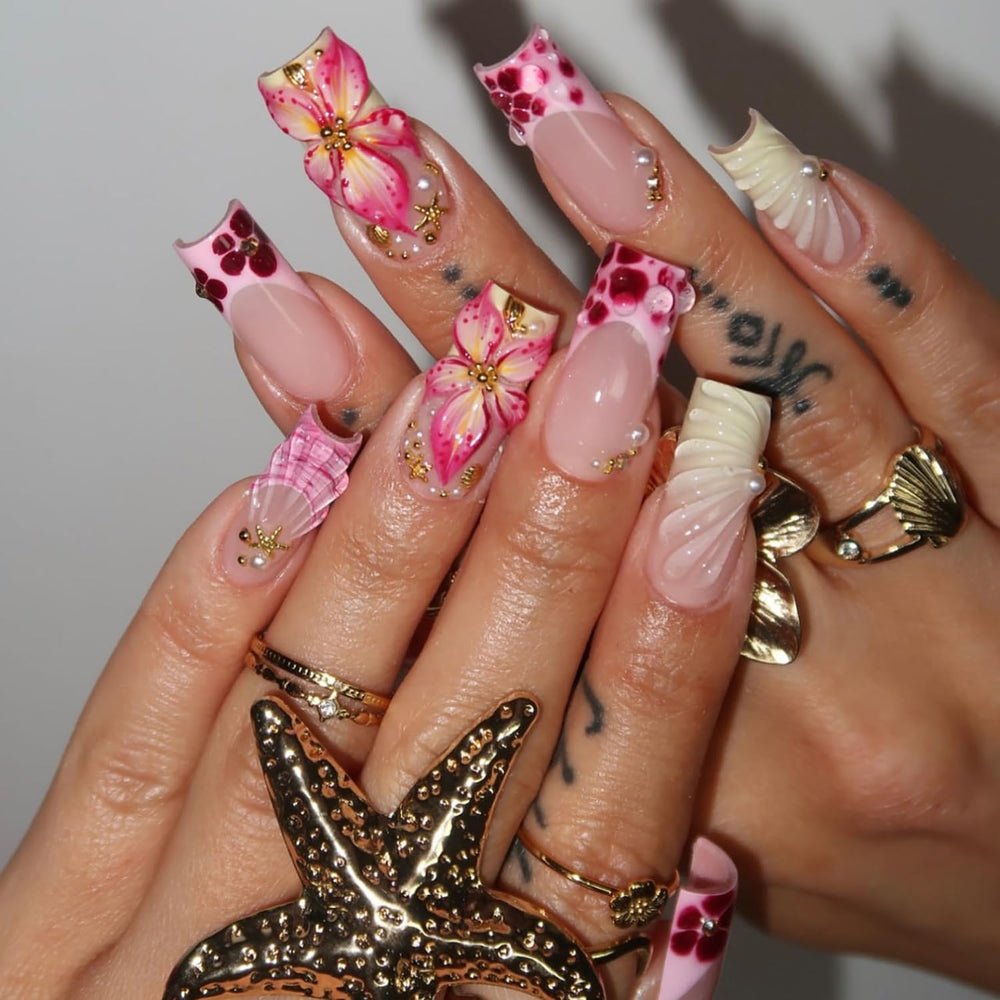 ZASKHLD summer nails with pearl rhinestones for elegant, sparkling styling