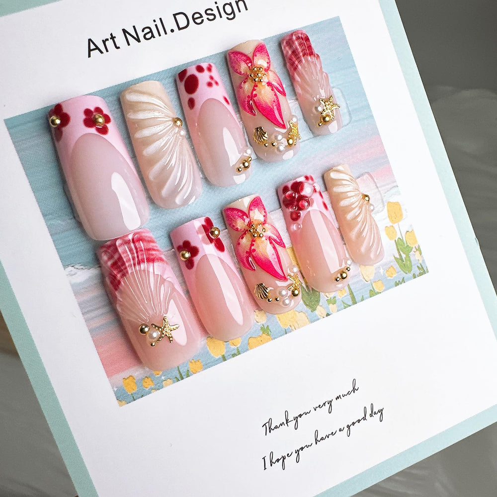 ZASKHLD seashell-pattern press-ons add delicate daily charm
