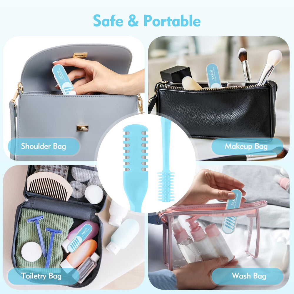 ZASZO blue textured handle provides comfortable grip during grooming