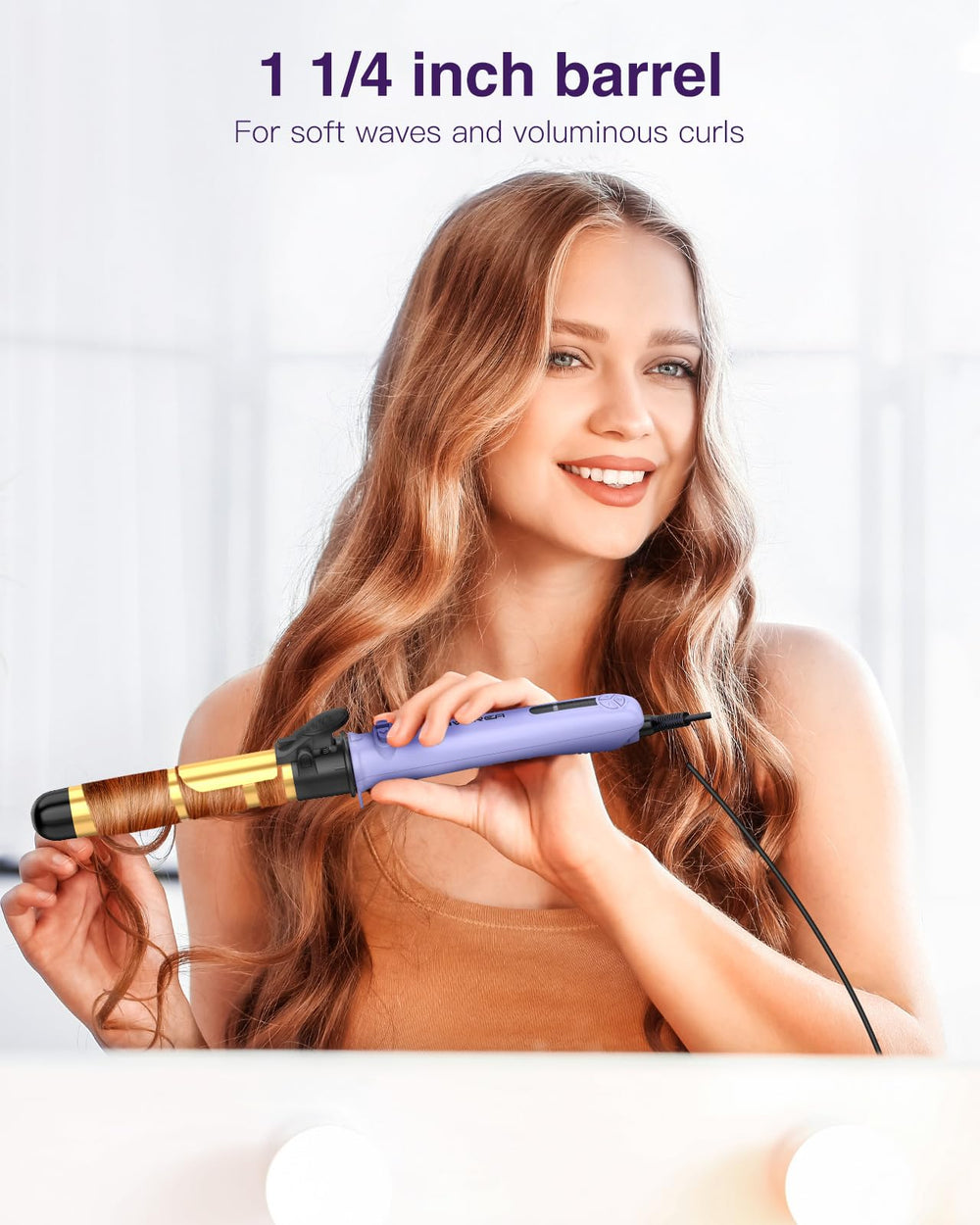 ZAVAREA long-barrel in use on mid-length hair for versatile waves