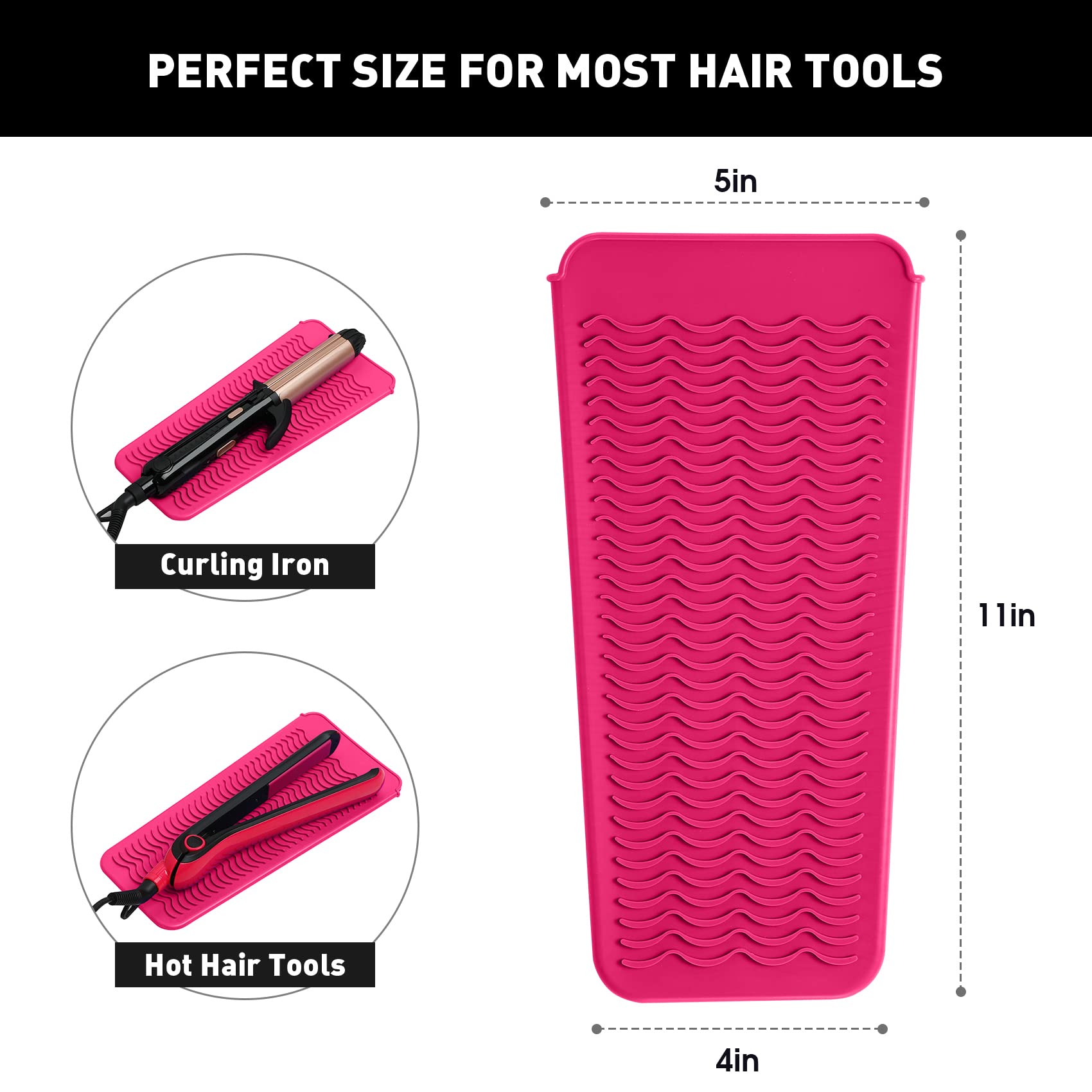 ZAXOP hotpink silicone mat pouch for curling irons protects countertops during styling.