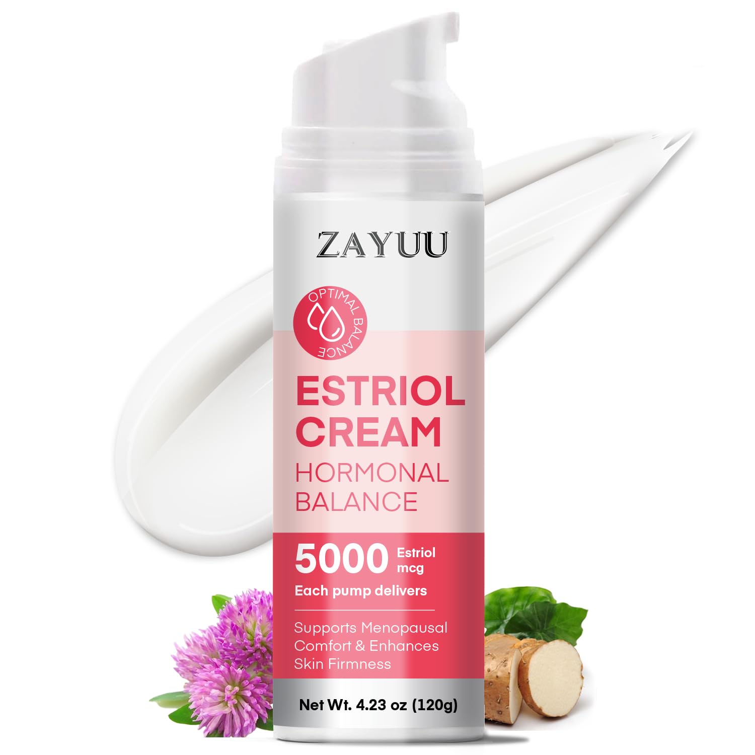 ZAYUU crema facial Estriol en dispensador, fácil de aplicar cada día.
