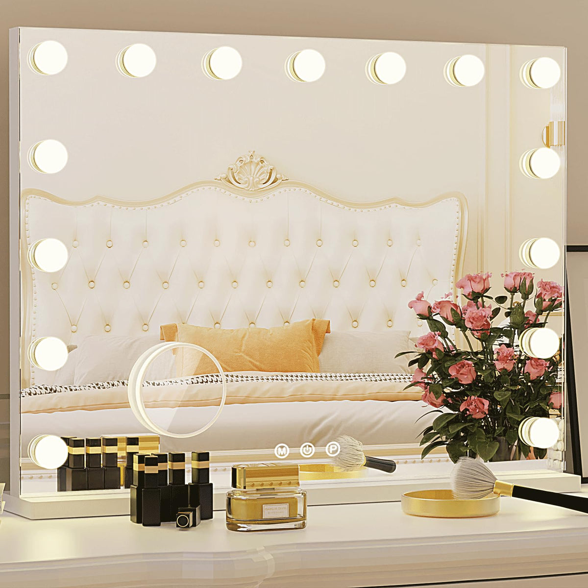 Zazafi Hollywood vanity mirror with 15 LED bulbs for bright, even makeup lighting.