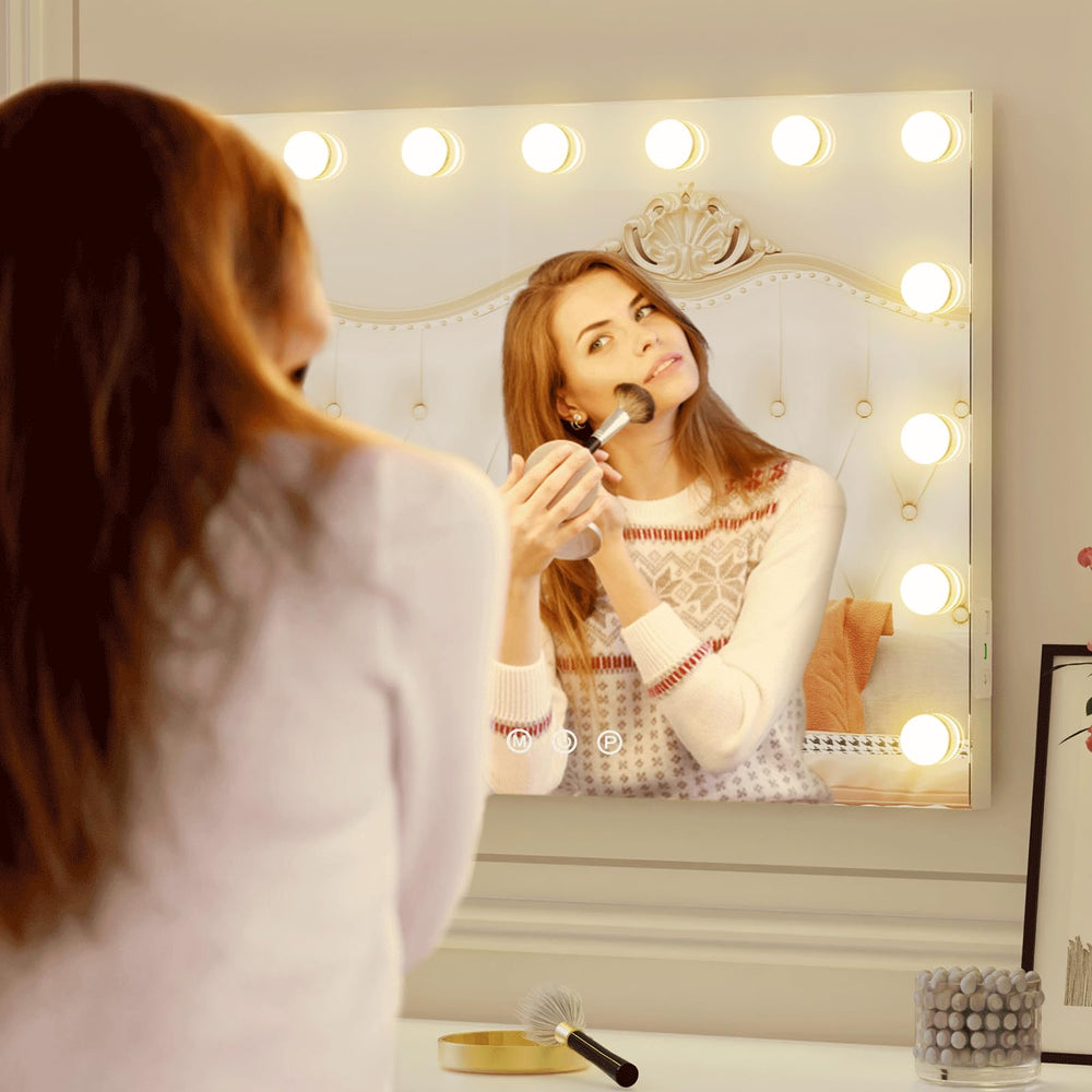 Zazafi vanity mirror features a side USB-C charging port for devices.