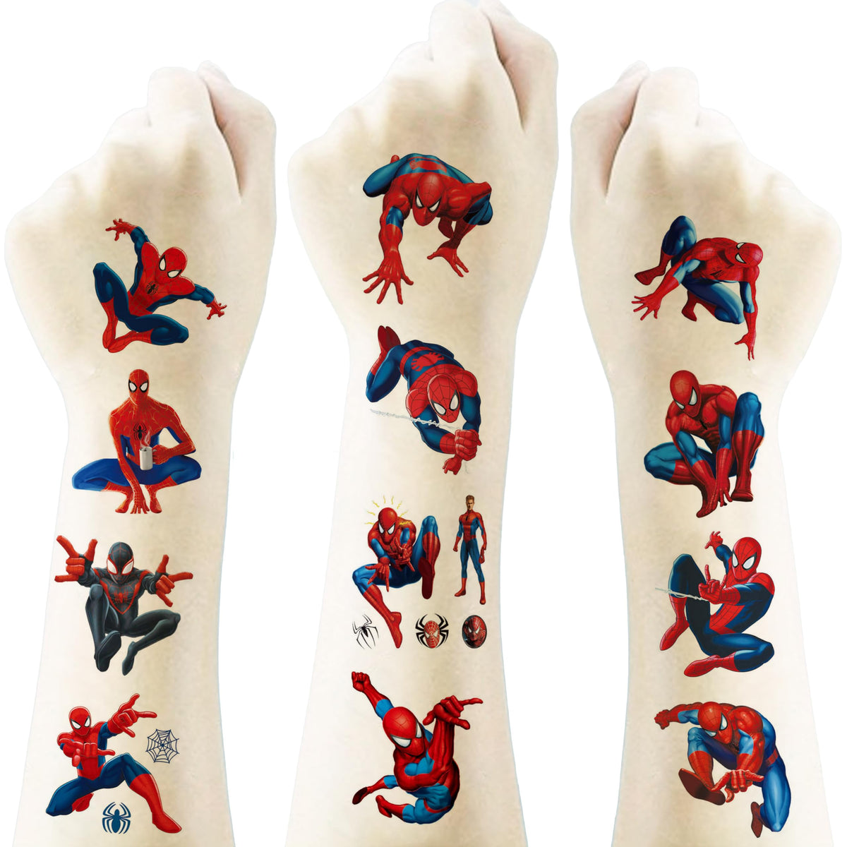 Tatuajes temporales Spider-Man de ZCXDF: colores brillantes para fiestas y juegos.