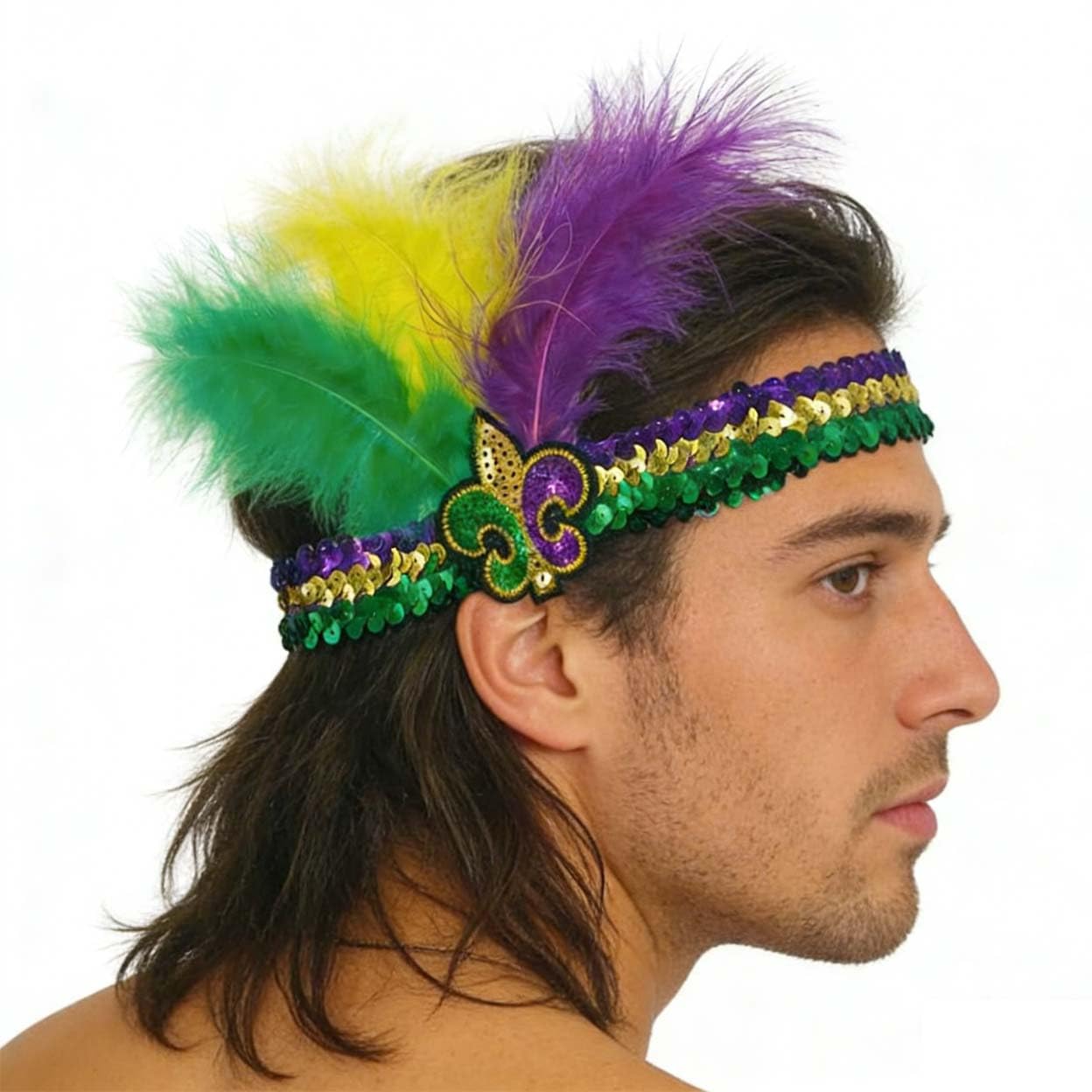 Diadema ZCYYYS Mardi Gras con plumas verde y amarillo para color vibrante
