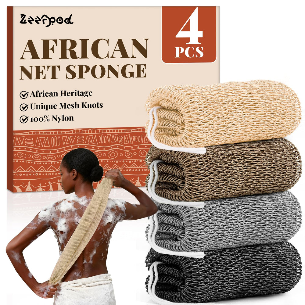 Zeefpod esponja africana auténtica, 4 packs, exfoliación diaria para piel suave.