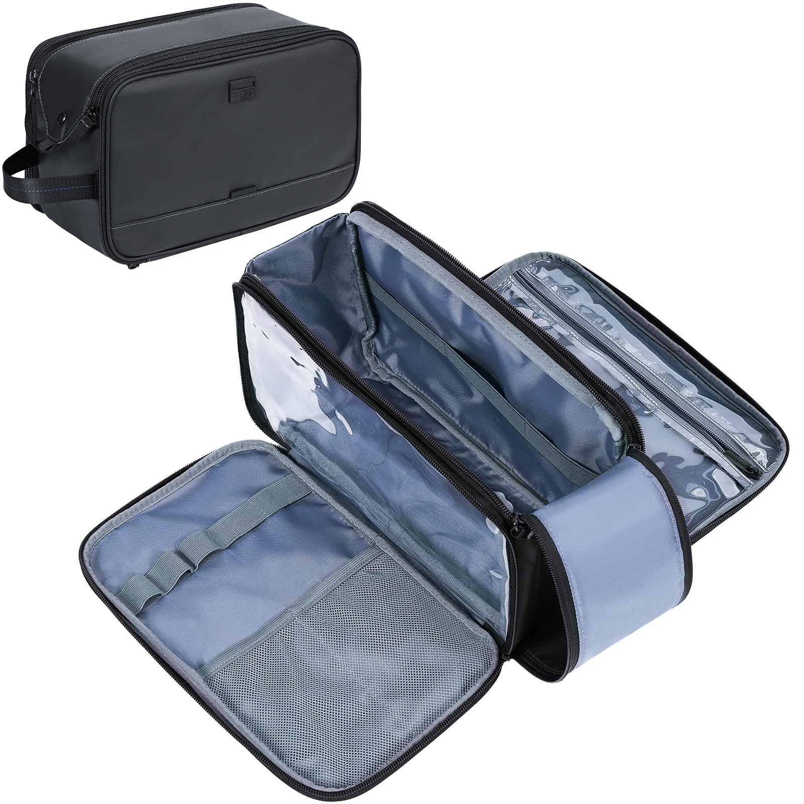 ZEEMO travel toiletry bag with full-open design for quick access.