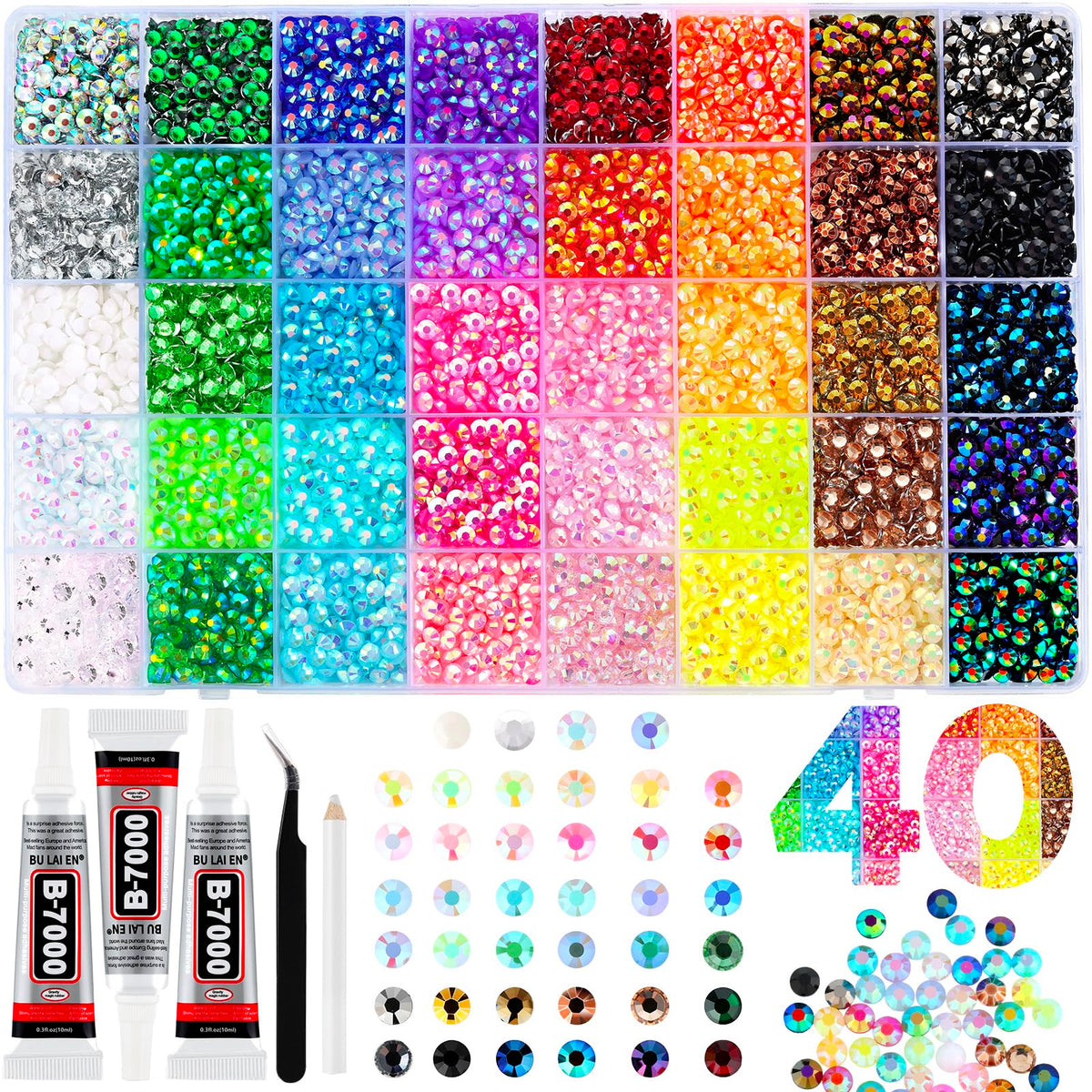 Zefy 40-color resin jelly rhinestones in 5mm for bedazzling crafts.