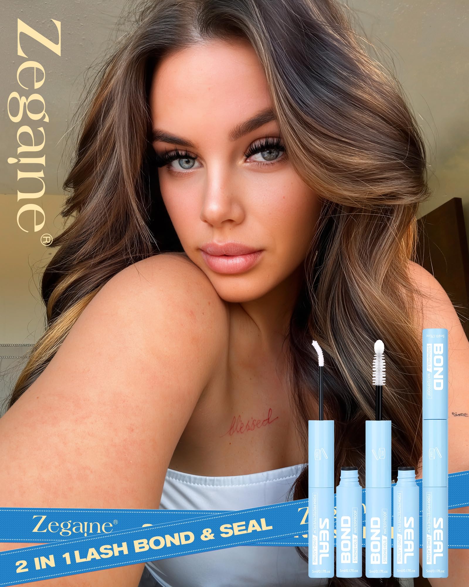 Zegaine clear-drying lash adhesive leaves no visible residue when dry.