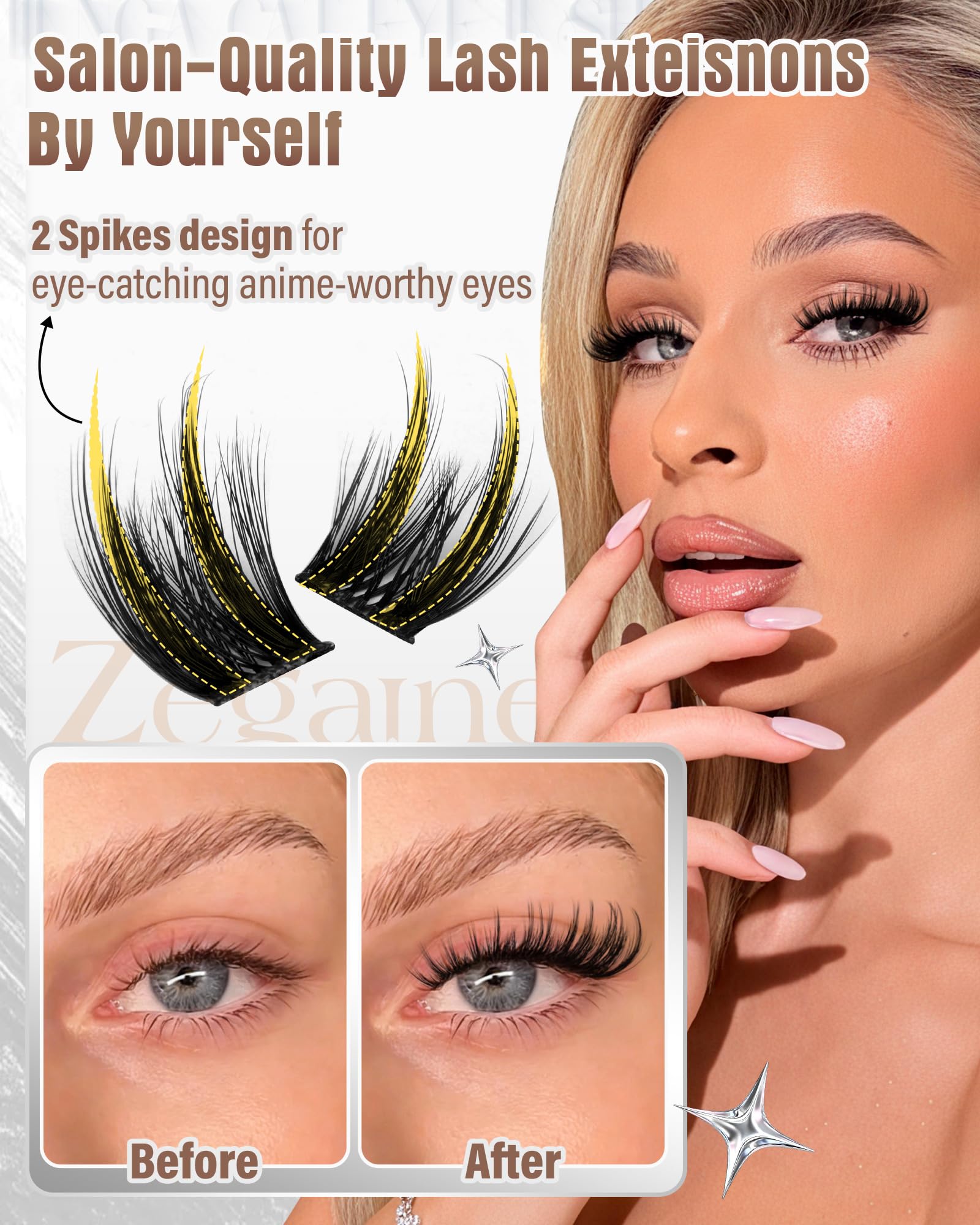 Zegaine dual-spike with C curl adds playful texture.