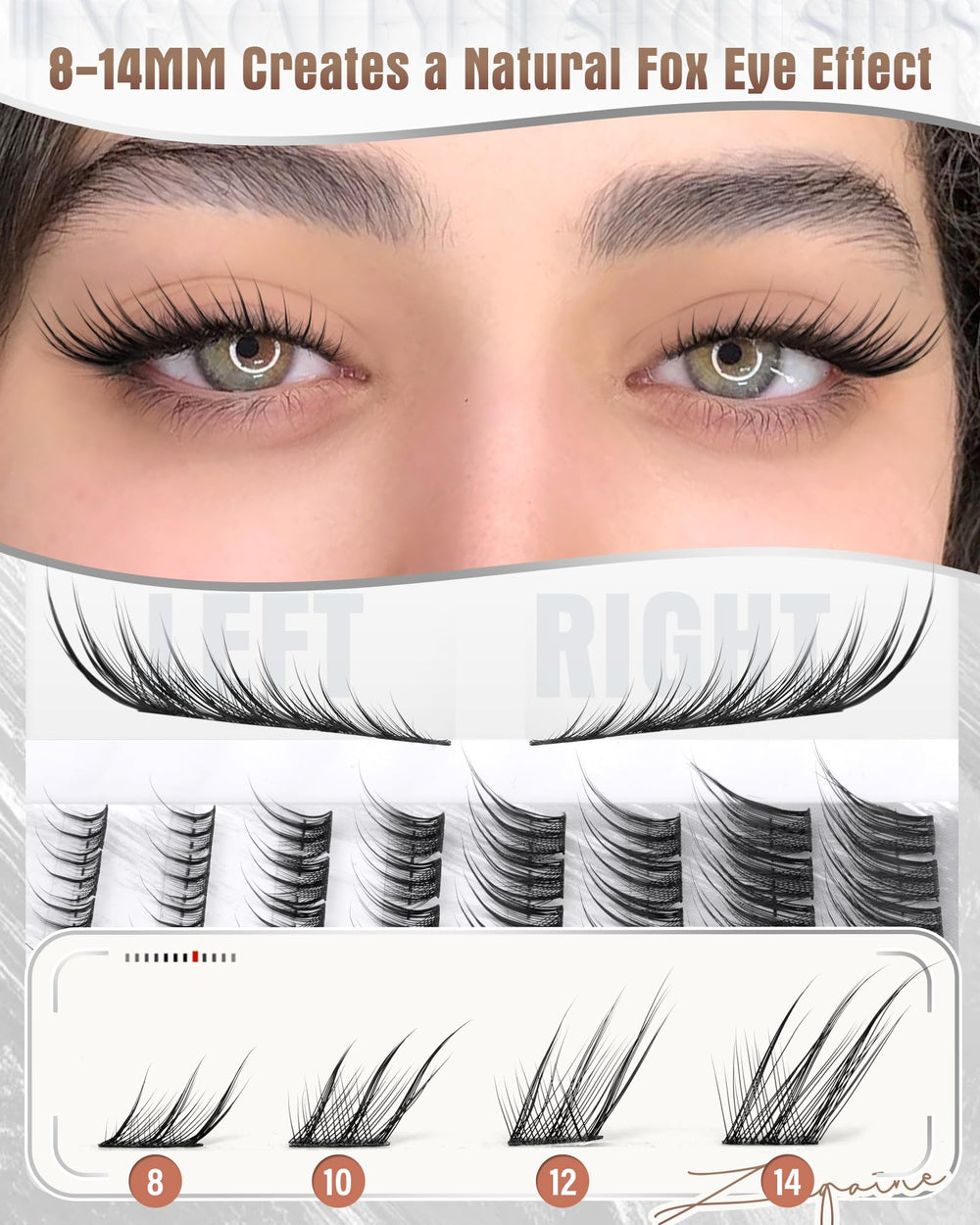 Zegaine fox eye clusters 10mm for brighter daytime look.