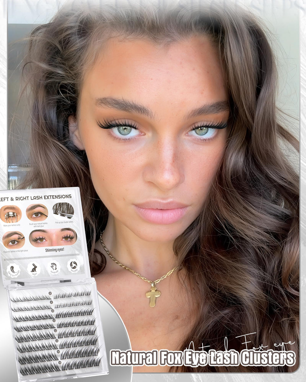 Zegaine fox eye clusters 12mm for enhanced eye-opening effect.