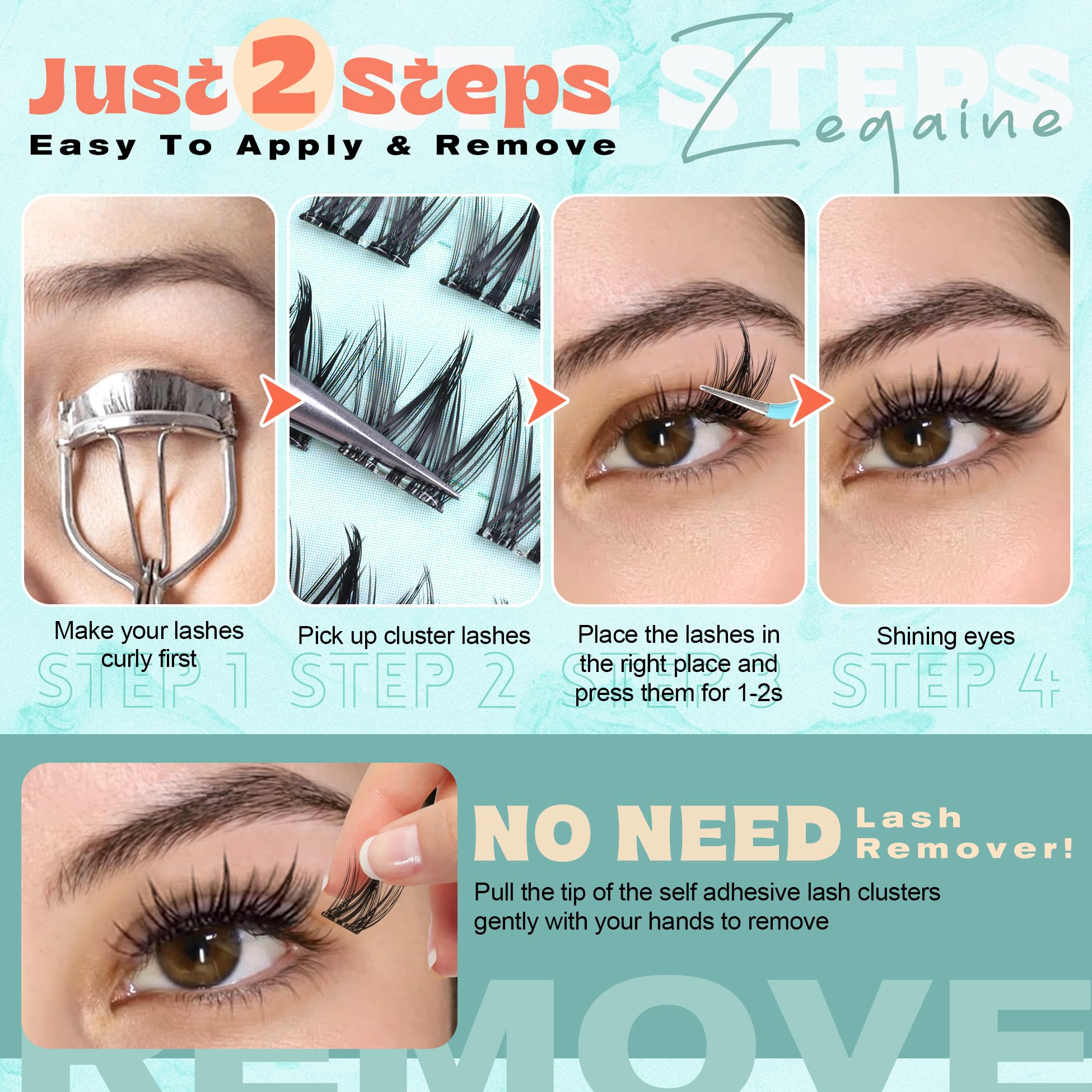 Zegaine waterproof lash clusters for lasting wear.