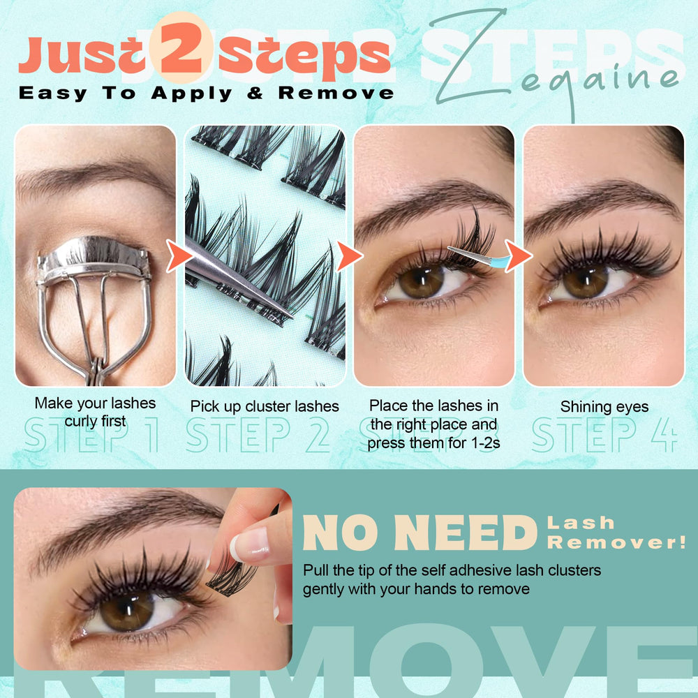 Zegaine waterproof lash clusters for lasting wear.