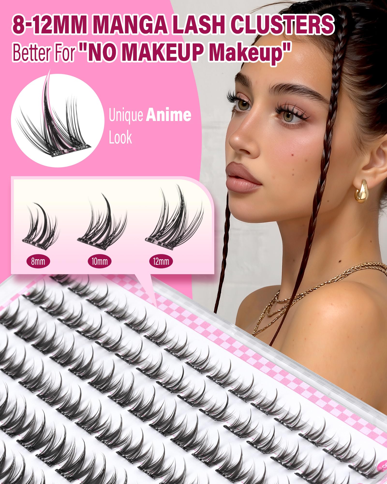 Zegaine Manga self adhesive lash clusters 8mm C-curly close-up on natural look