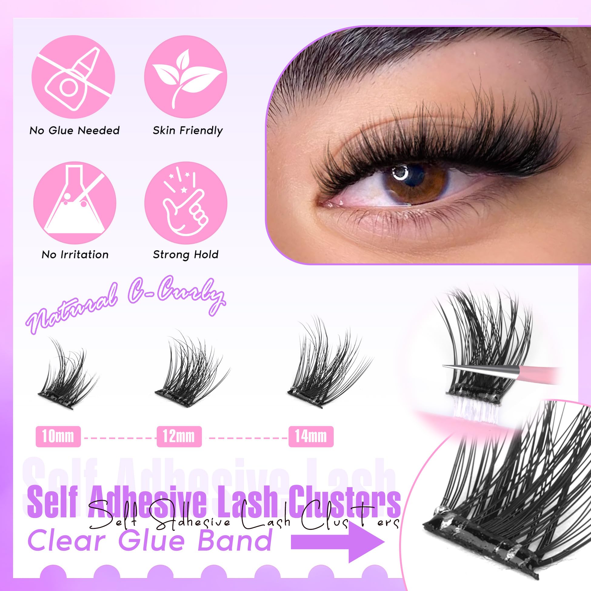 Zegaine natural wispy lash clusters with clear band blend seamlessly.