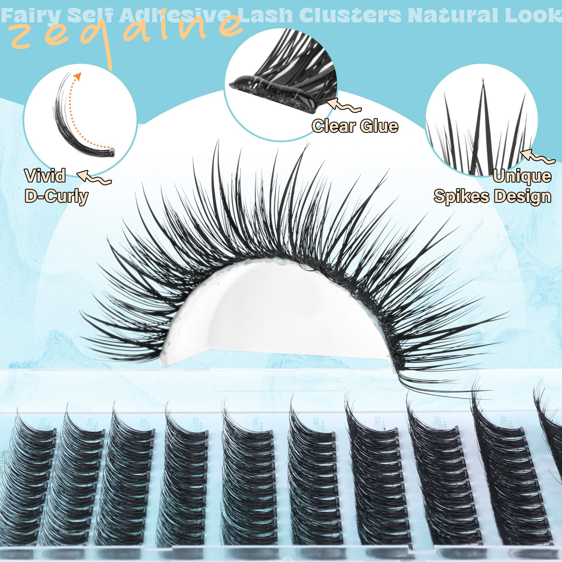 Zegaine reusable self-adhesive lash clusters offer quick application without glue.