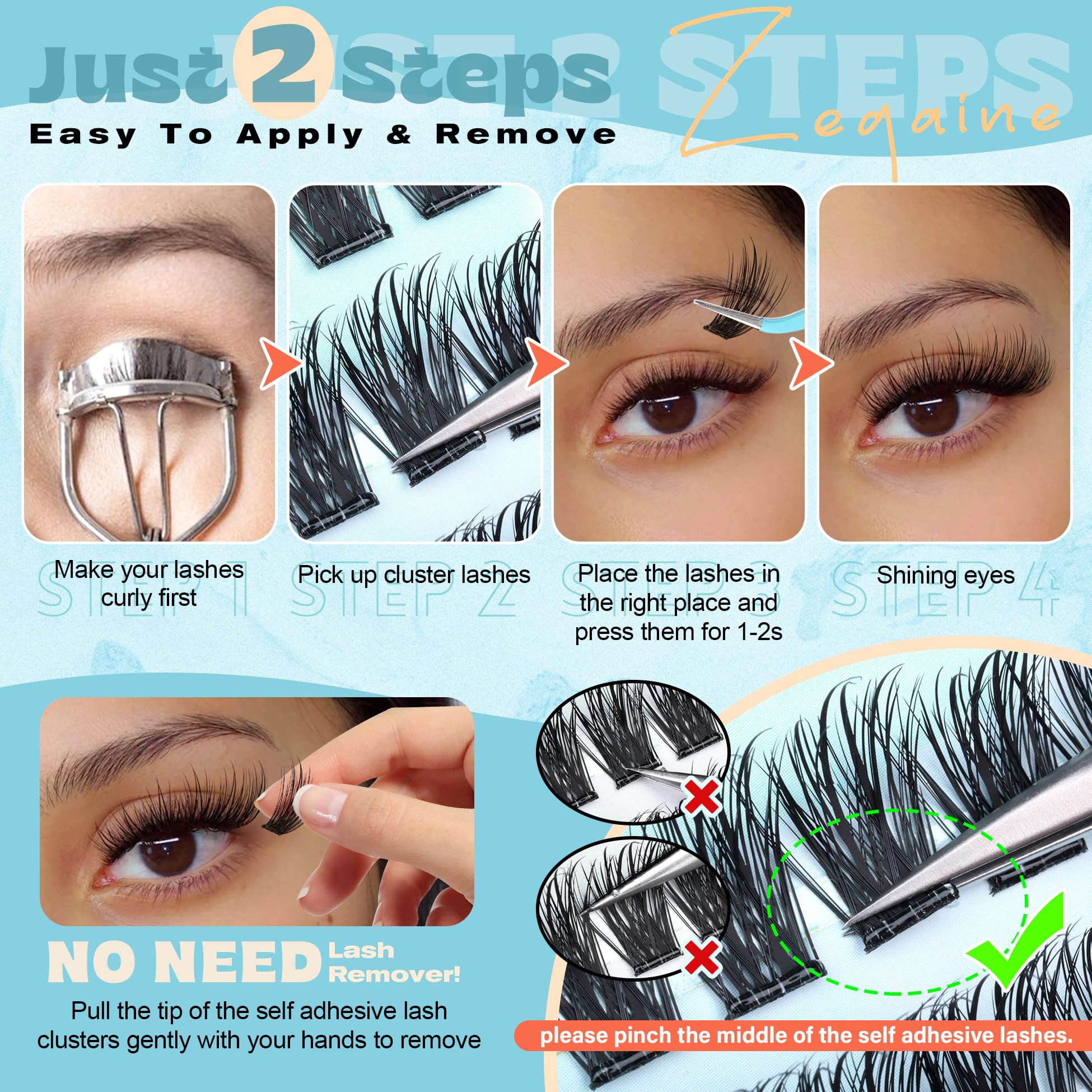 Zegaine lash clusters are applied with tweezers for precise placement.