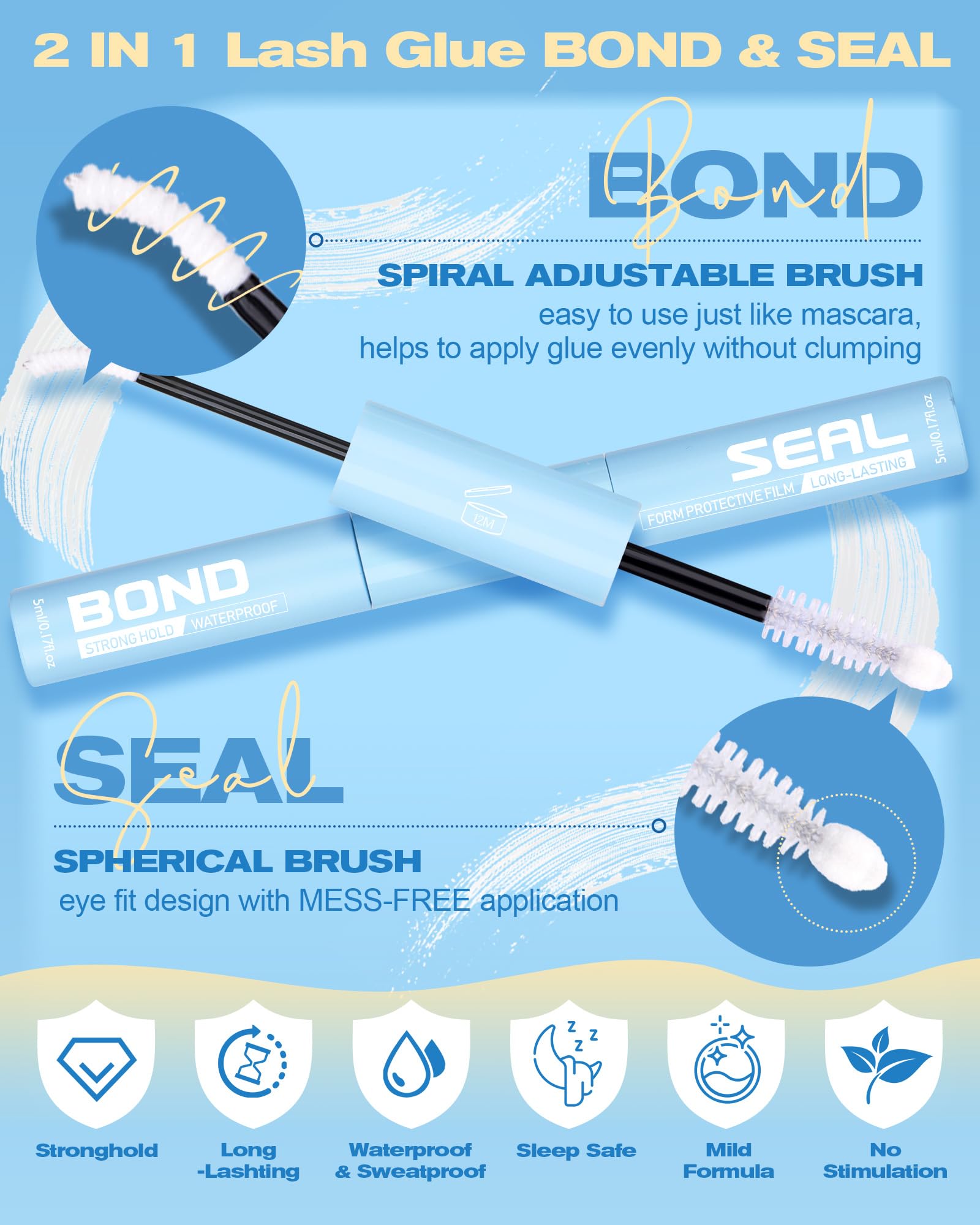 Close-up of Zegaine waterproof lash glue demonstrating sweatproof performance.