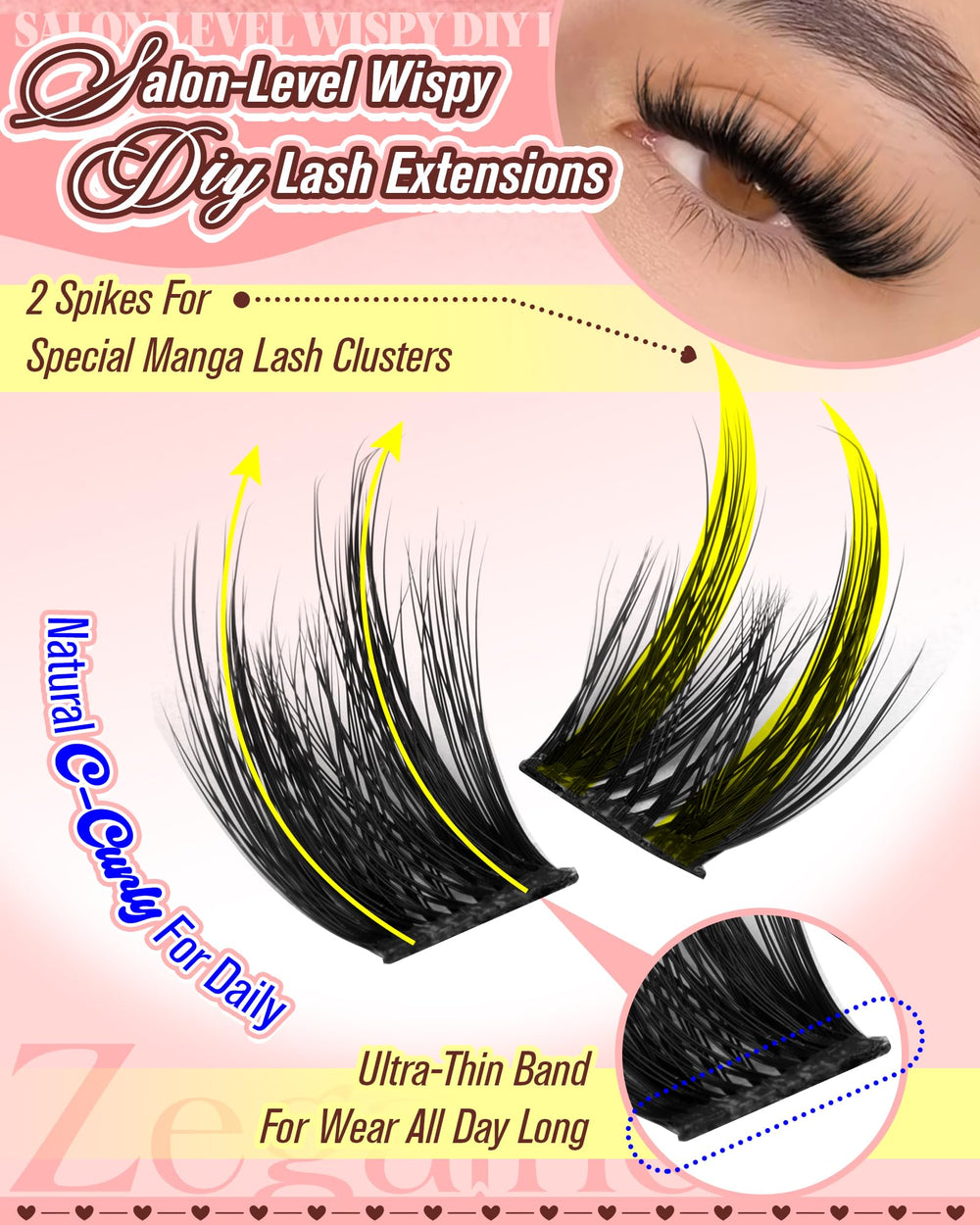 Zegaine wispy lashes in 10-18mm range for versatile looks.