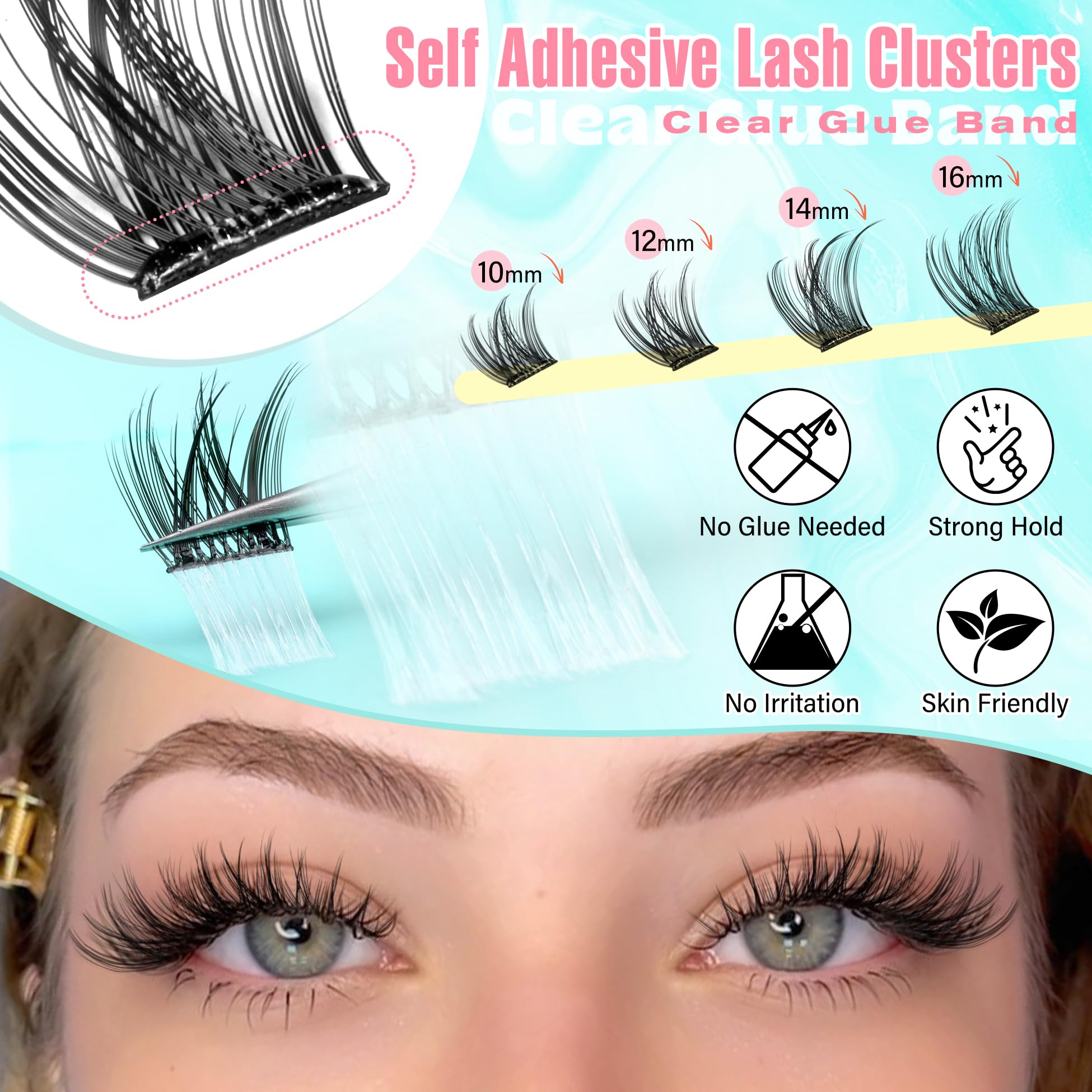 Zegaine wispy self-adhesive eyelashes 12mm cluster for enhanced definition and easy wear.