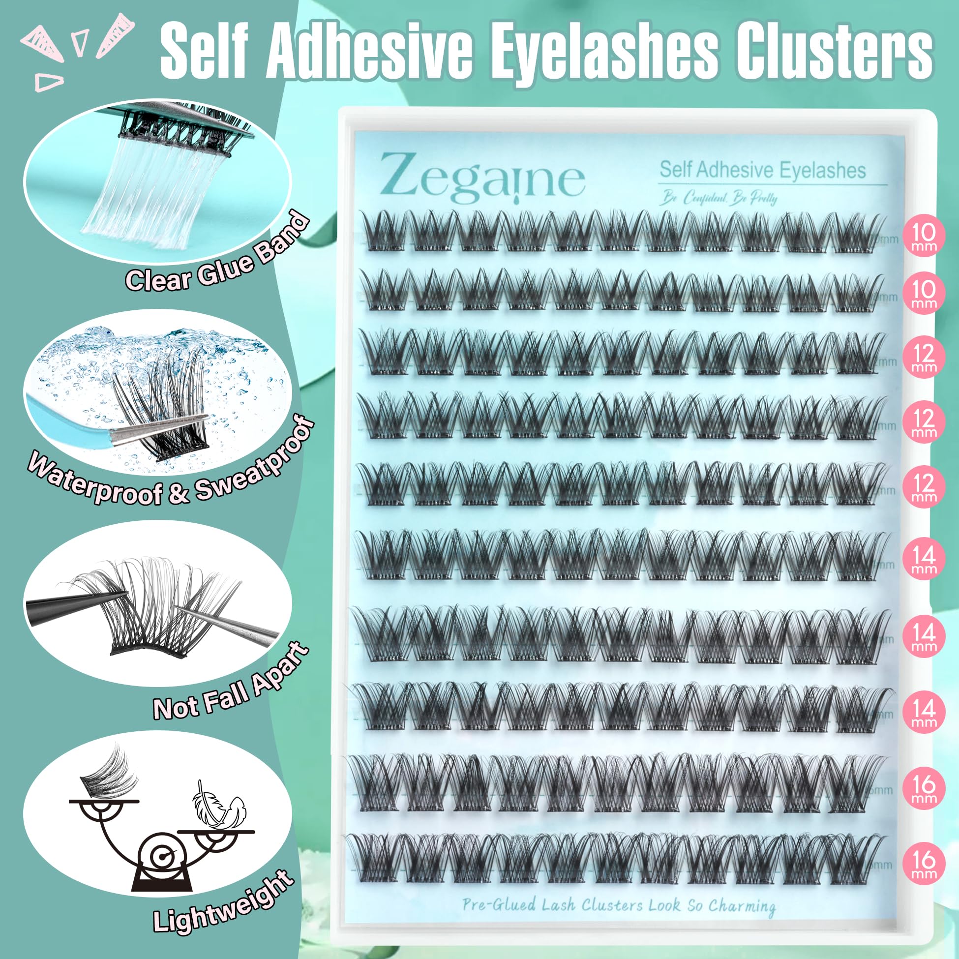 Zegaine wispy self-adhesive lashes 14mm for subtle cat-eye elegance and comfortable wear.