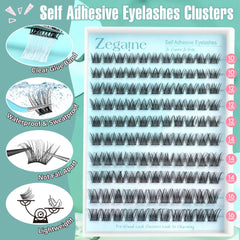 Zegaine wispy self-adhesive lashes 14mm for subtle cat-eye elegance and comfortable wear.