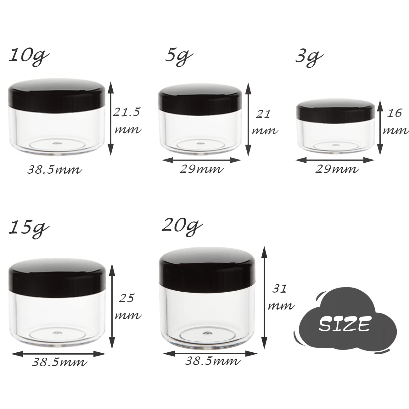 ZEJIA multi-color jars offer size options for various products.