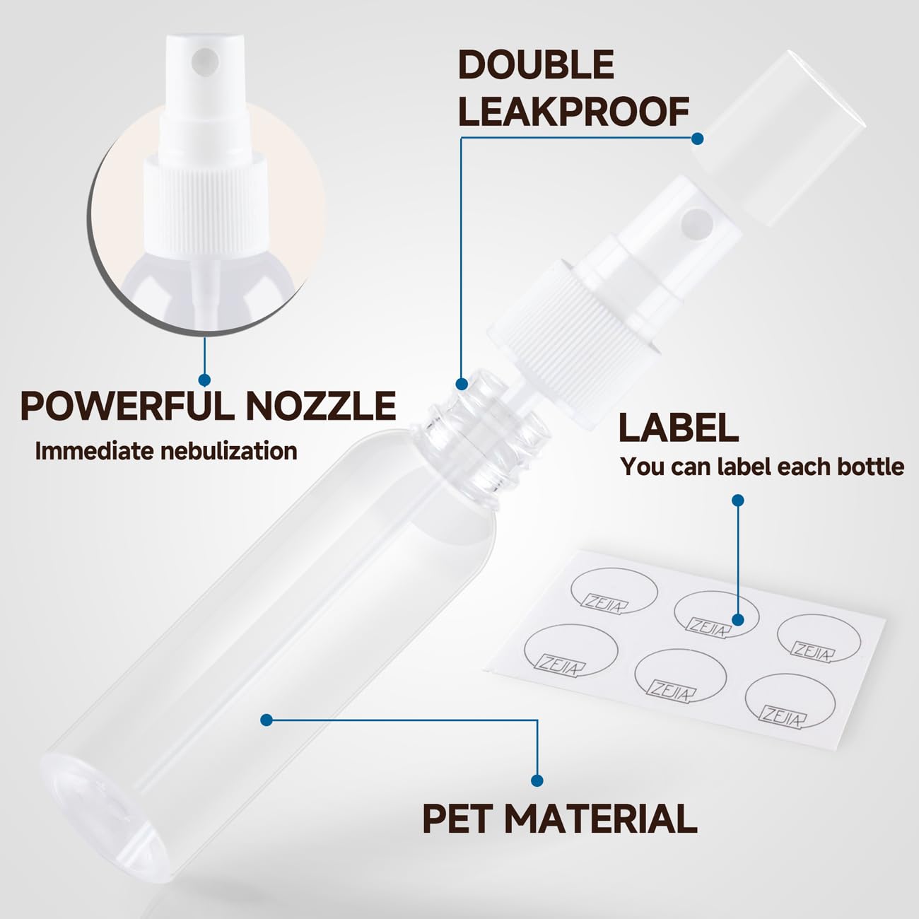 ZEJIA refillable plastic sprayer ideal for perfumes and floral waters
