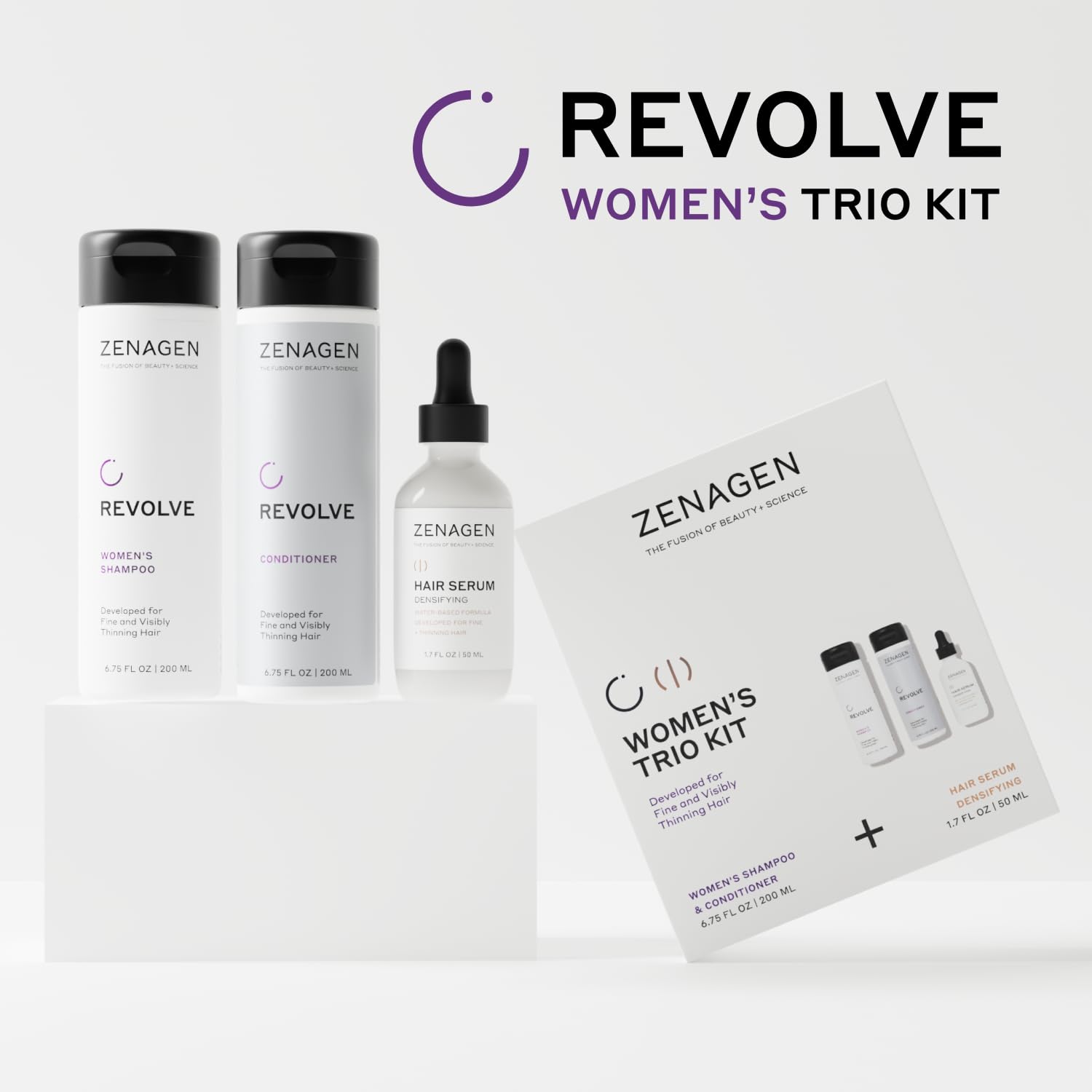Zenagen Revolve Densifying Serum bottle supports texture and fullness