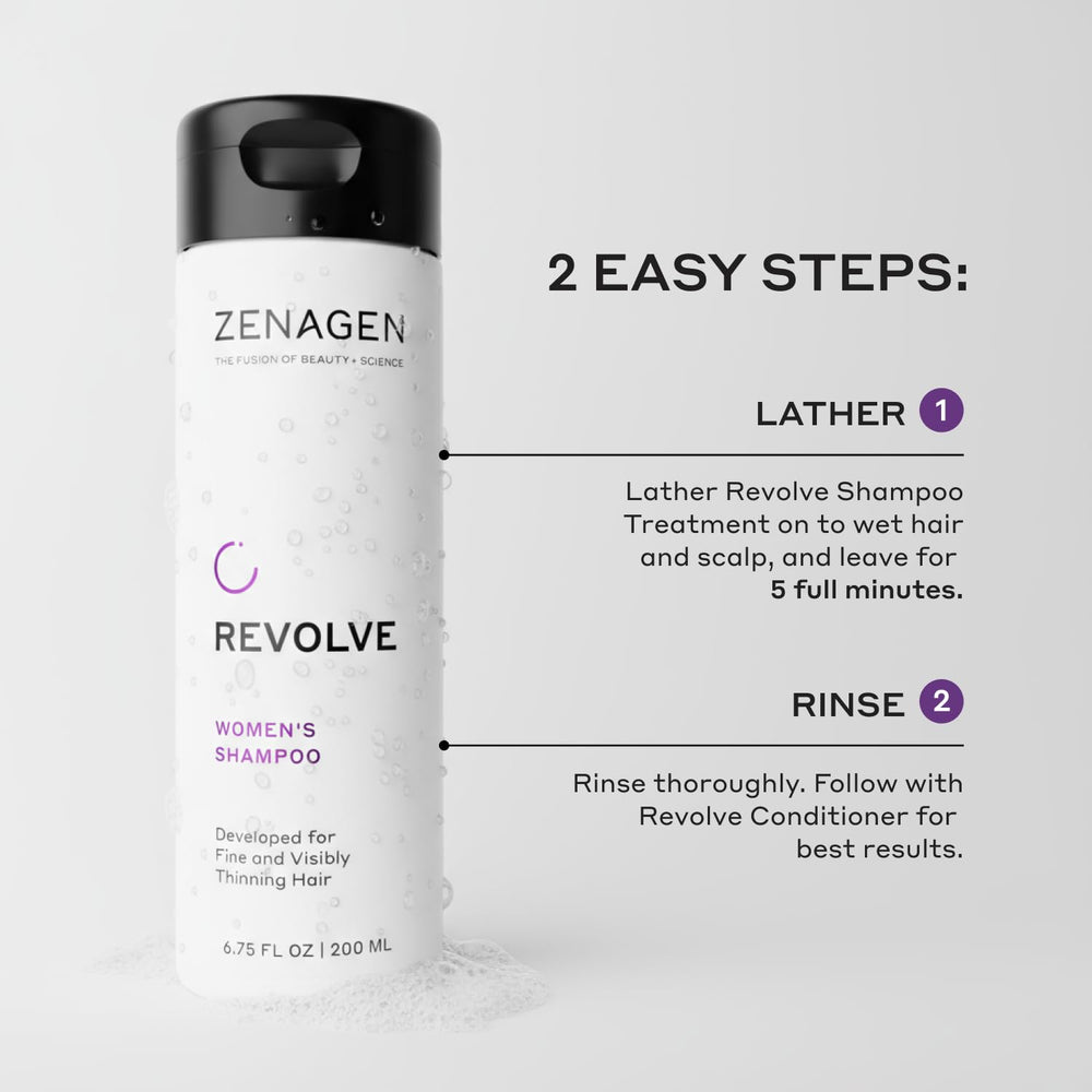 Zenagen Revolve shampoo lather closeup illustrates rich cleansing experience