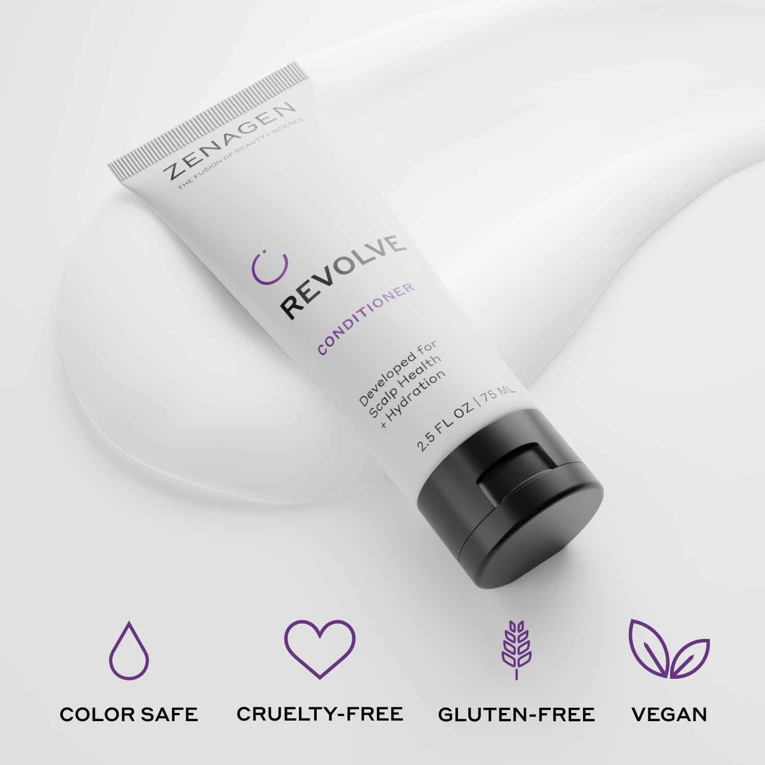 Product benefits like color-safe and plant-based in a travel kit