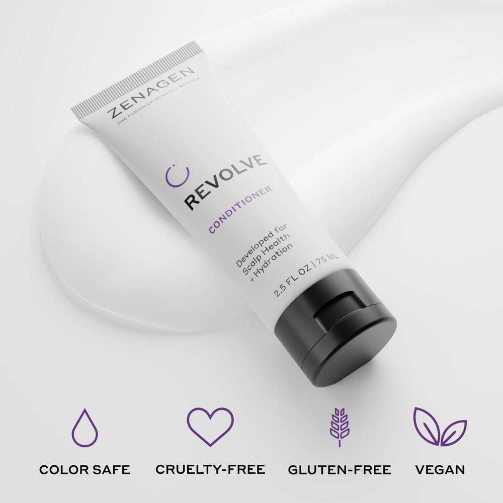 Product benefits like color-safe and plant-based in a travel kit