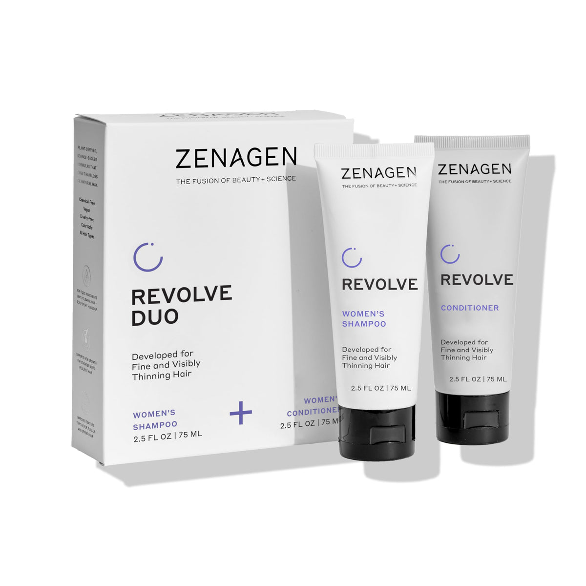 Zenagen Revolve travel shampoo bottle for fine hair, color-safe and plant-based