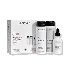 Zenagen Revolve Women's Shampoo bottle highlights a gentle cleanse for fine hair