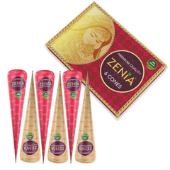 Zenia henna 6-pack cones for easy at-home color in reddish-brown.