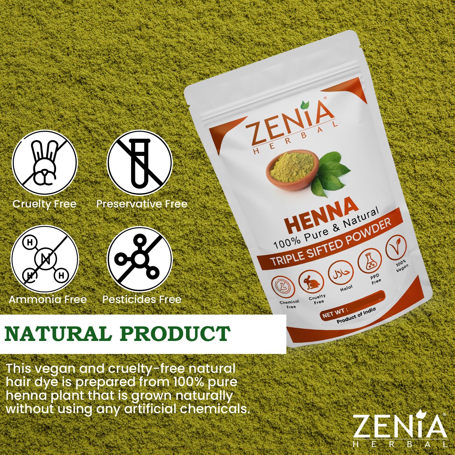 Zenia henna powder application gloves depict careful, mess-free processing during color application.