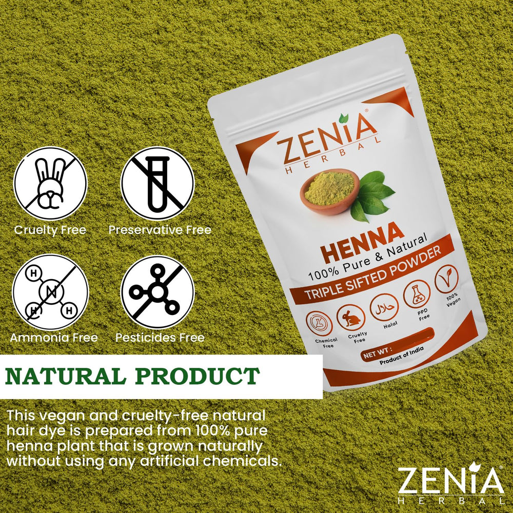 Zenia henna powder application gloves depict careful, mess-free processing during color application.