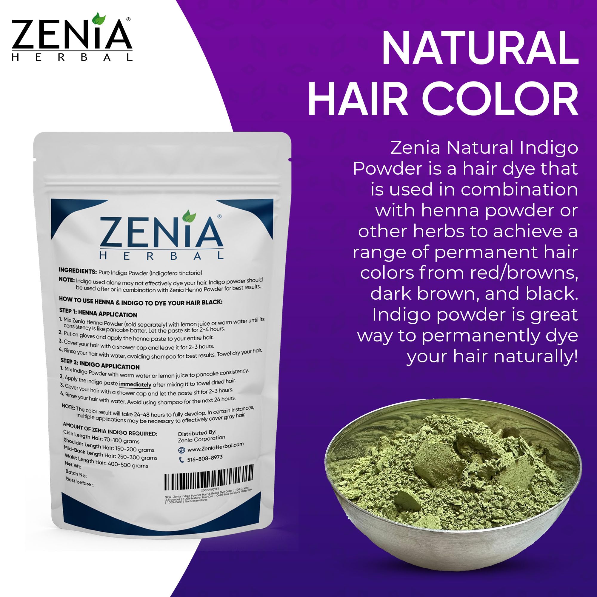 Zenia Indigo powder beard dye process shot for natural, darker tones